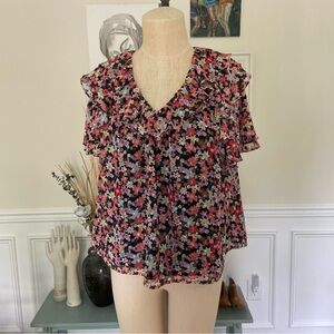 NWT Boutique Crosby Poppy Ethereal Blooms Ruffle Blouse